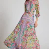 Patchwork Printed Chiffon Pleated Gown