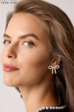 Pearl Bow Stud Earrings