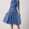 Polka Dot Chiffon Tie Neck Belted Dress