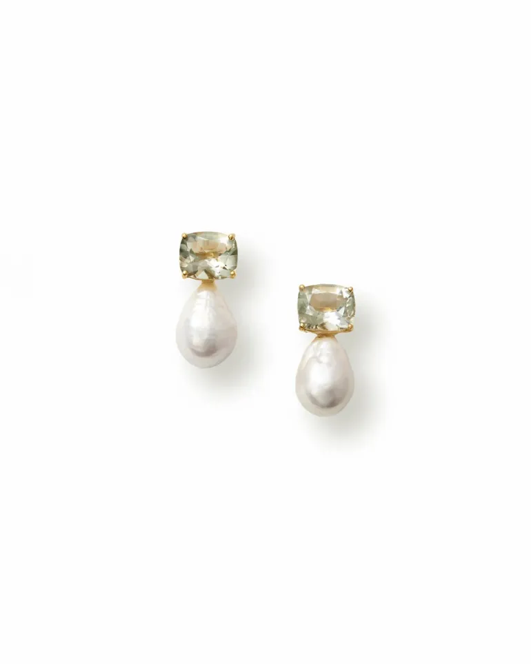 Prasiolite Pearl Drop Earrings