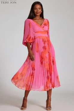Printed Chiffon Pleated Full Sleeve Dress