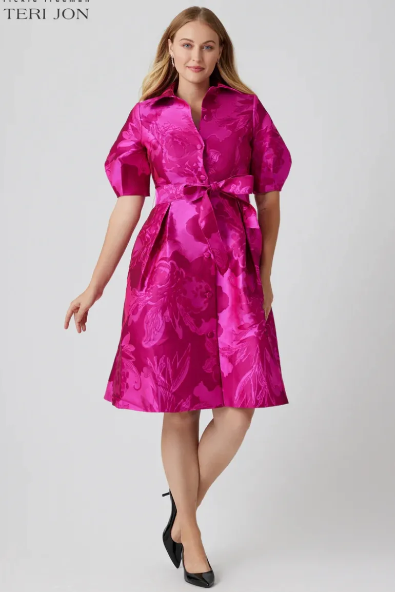 Puff Sleeve Abstract Print Collared Shirt Dress