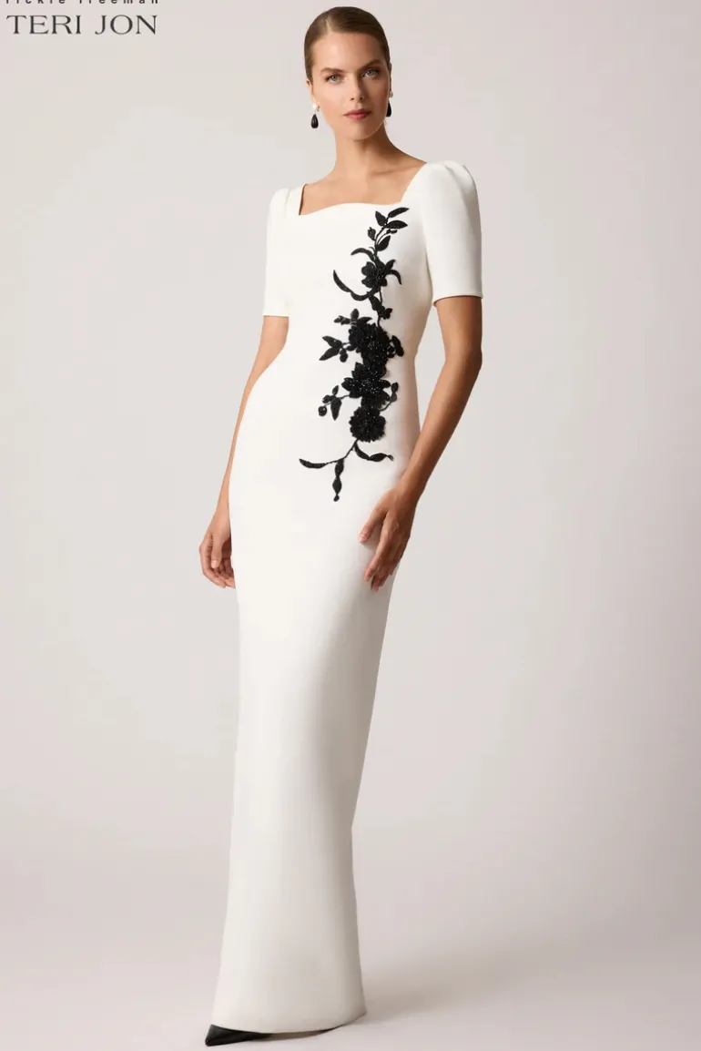 Scallop Stretch Crepe Gown