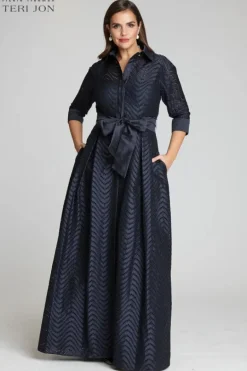Shirt Waist Taffeta Chevron Pattern Eyelet Gown