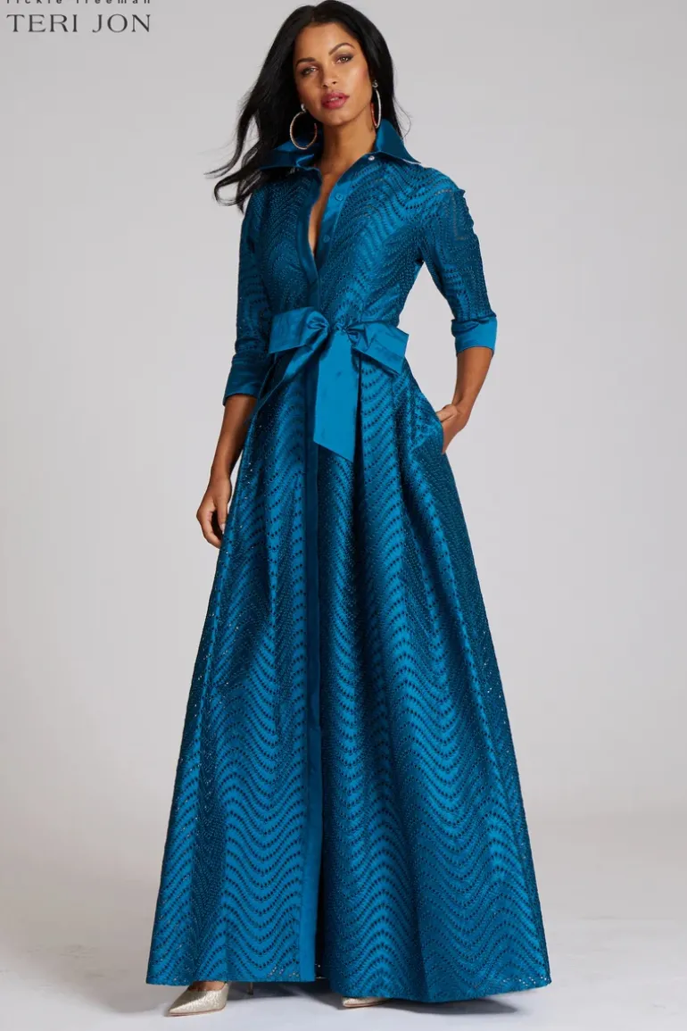 Shirt Waist Taffeta Chevron Pattern Eyelet Gown