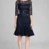 3/4 Sleeve Lace Fit And Flare Dress with Bow