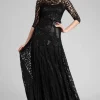 3/4 Sleeve Lace Illusion Gown with Bow
