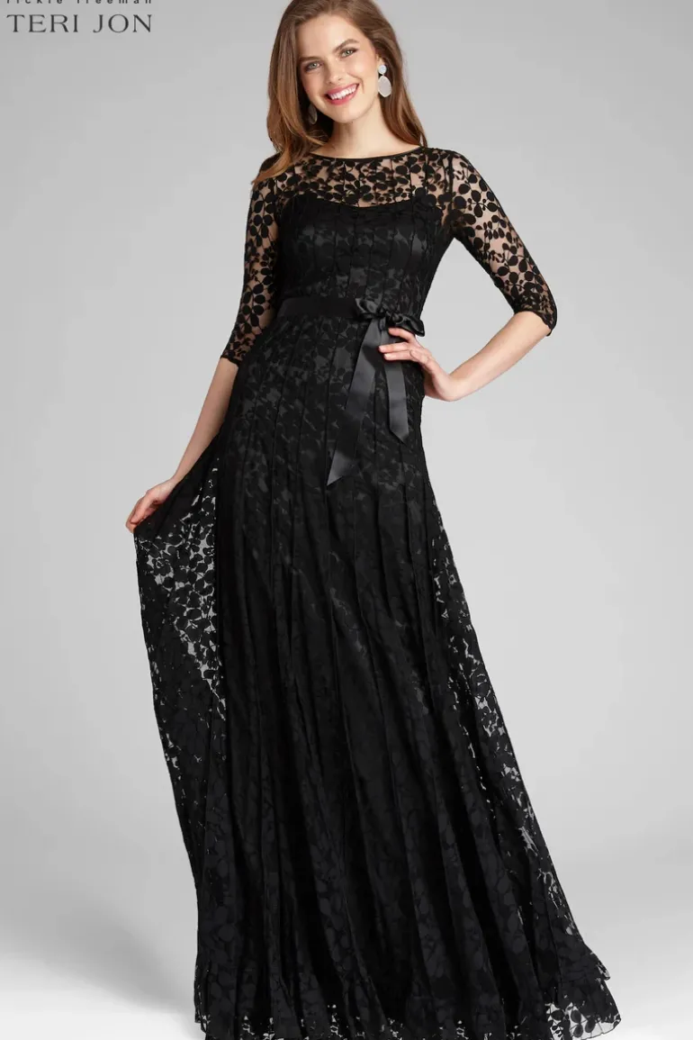 3/4 Sleeve Lace Illusion Gown with Bow