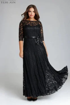 3/4 Sleeve Lace Illusion Gown with Bow
