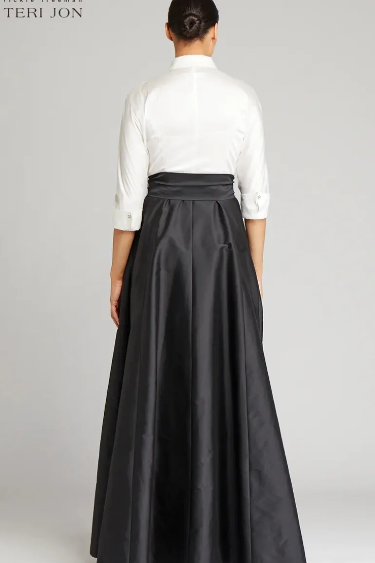3/4 Sleeve Taffeta Shirt Waist Color Block Gown