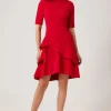 Stretch Crepe Double Ruffle Hem Dress