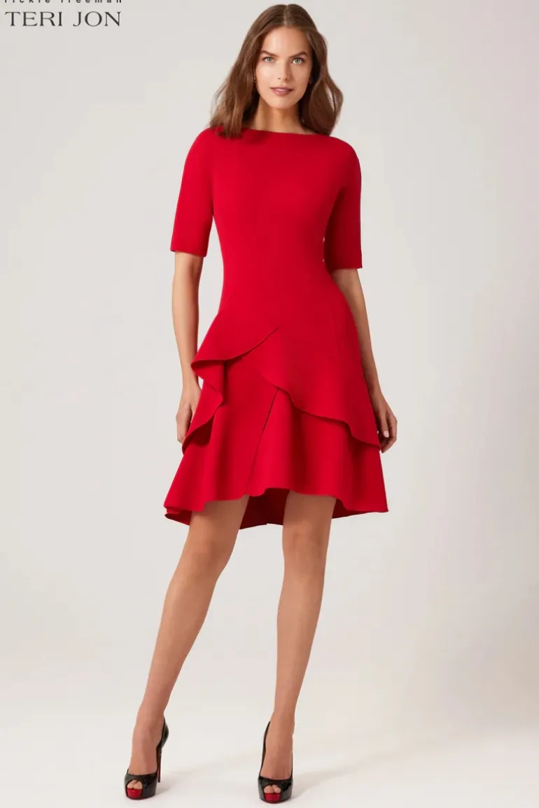 Stretch Crepe Double Ruffle Hem Dress
