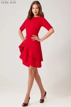 Stretch Crepe Double Ruffle Hem Dress