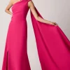 Stretch Crepe One Flower Shoulder Gown