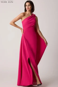 Stretch Crepe One Flower Shoulder Gown