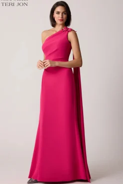 Stretch Crepe One Flower Shoulder Gown