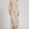 Stretch Crochet 3/4 Sleeve High Low Hem Dress