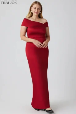 Stretch Gazar Asymmetrical Evening Dress