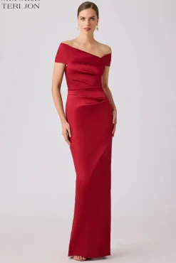Stretch Gazar Asymmetrical Evening Dress