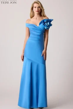 Stretch Gazar Off the Shoulder Side Drape Gown