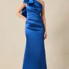 Stretch Gazar One Shoulder Bow Evening Gown