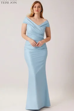Stretch Metallic Taffeta Off The Shoulder Gown