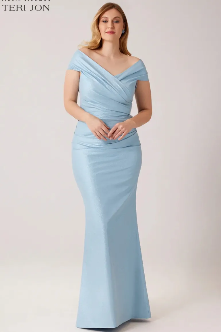 Stretch Metallic Taffeta Off The Shoulder Gown