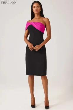 Taffeta Asymmetrical Crepe Sheath Dress