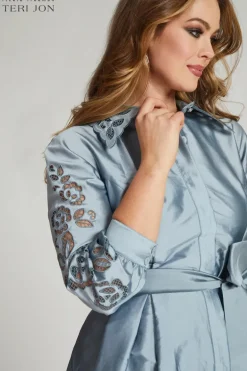 Taffeta Eyelet Collar and Sleeve Shirt Dress