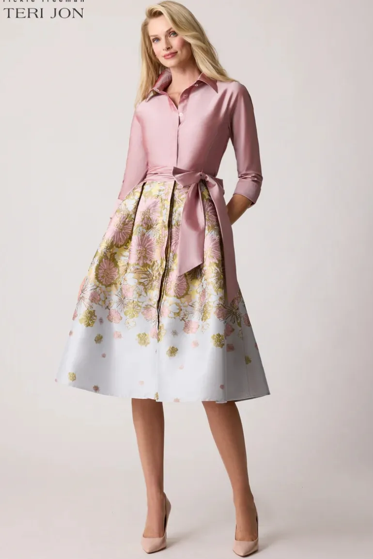 Taffeta Floral Jacquard Shirt Dress