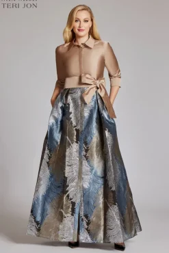 Taffeta Shirt Gown With Feather Pattern