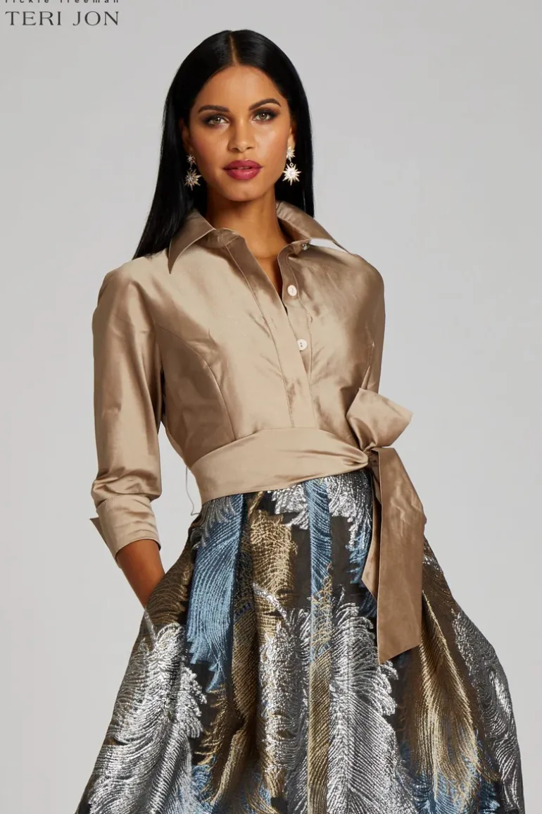 Taffeta Shirt Gown With Feather Pattern