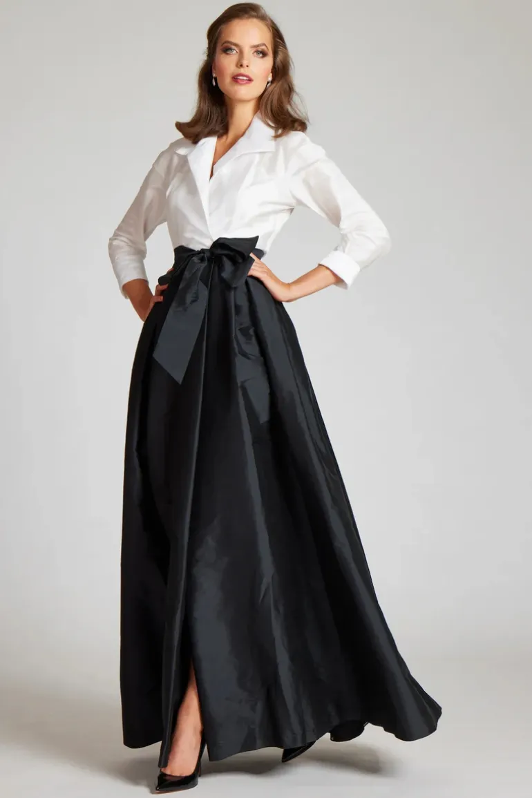 Taffeta Shirt Waist Gown with Envelope Collar