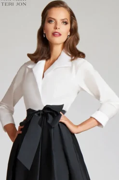 Taffeta Shirt Waist Gown with Envelope Collar