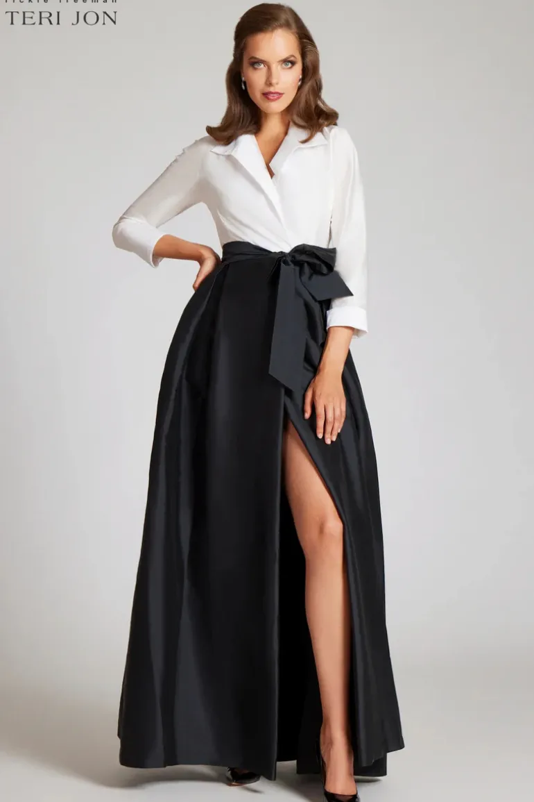 Taffeta Shirt Waist Gown with Envelope Collar