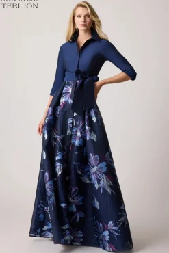 Taffeta Textured Floral Organza Gown