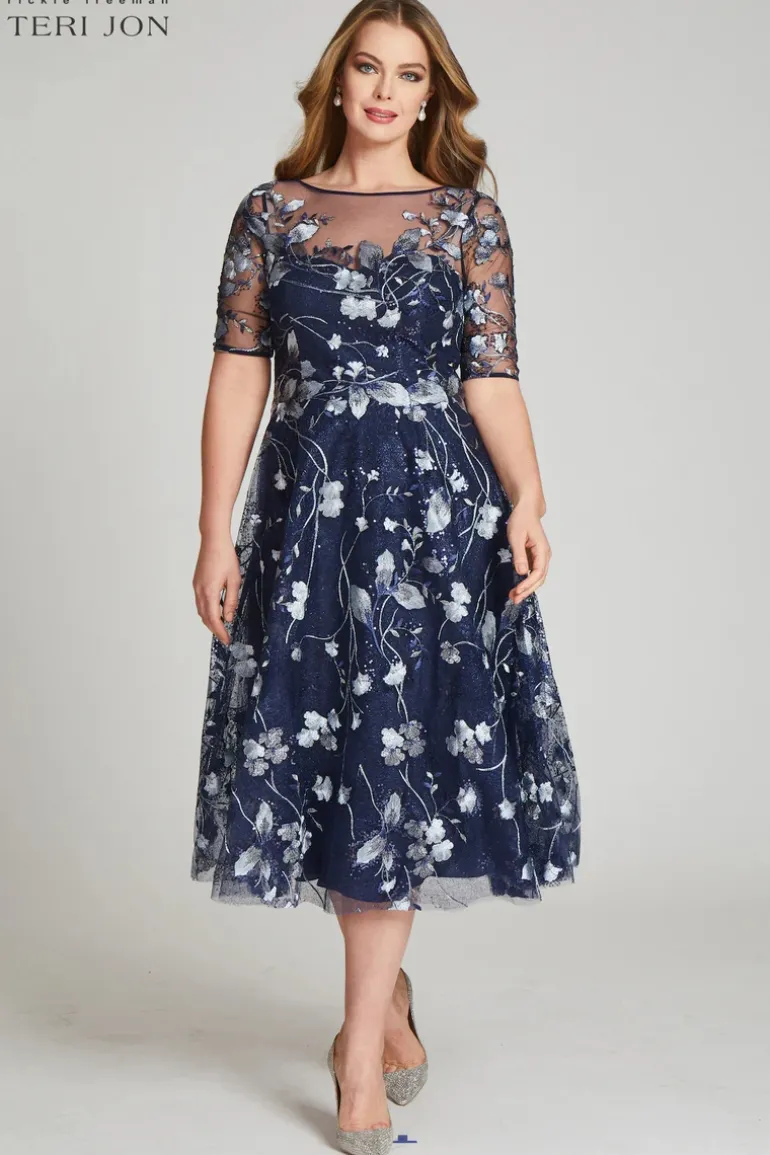 Tea Length Embroidered Tulle Cocktail Dress