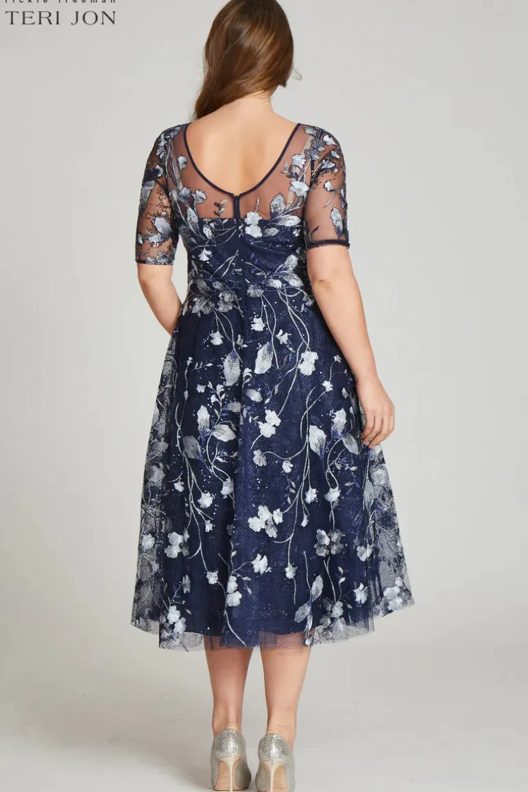 Tea Length Embroidered Tulle Cocktail Dress