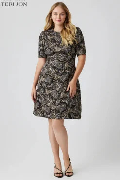 Textured Jacquard Fit And Flare Dress
