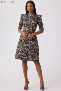 Textured Jacquard Fit And Flare Dress