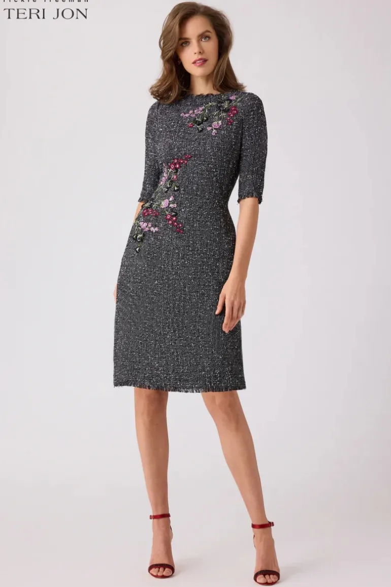 Tweed A-Line Applique Dress