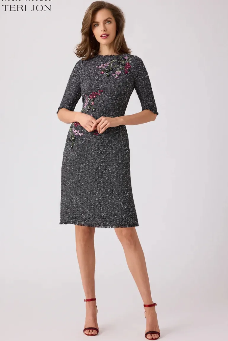 Tweed A-Line Applique Dress