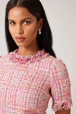 Tweed Sheath Dress With Bead Trim
