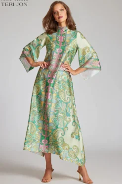 Twill Mock Neck Paisley Print Dress
